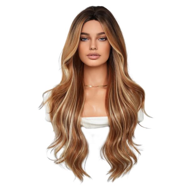 Fashion Long Body Wave Highlighted Hair Blonde Synthetic Wigs For Women