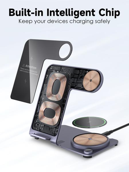 Y91 2025 3 in 1 Portable Wireless Fast Charger Stand Type-C Power Supply 2.5W Output Power Aluminum Alloy