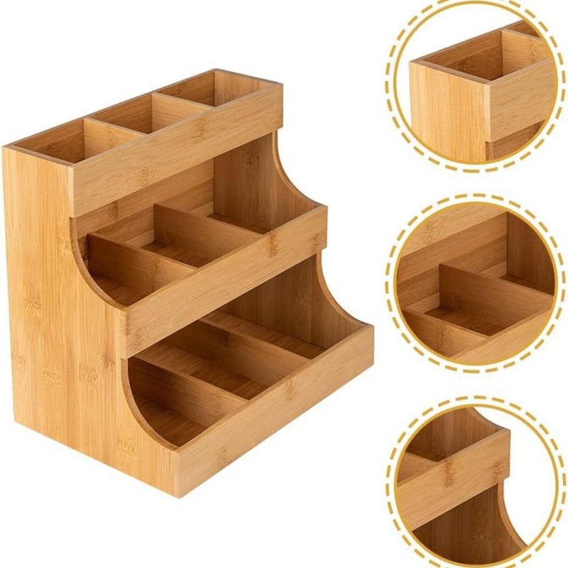 Hot Sale High Quality Bamboo Tea Bag Storage Box Wooden Office Organizer Shelf for Coffee Tea Pot