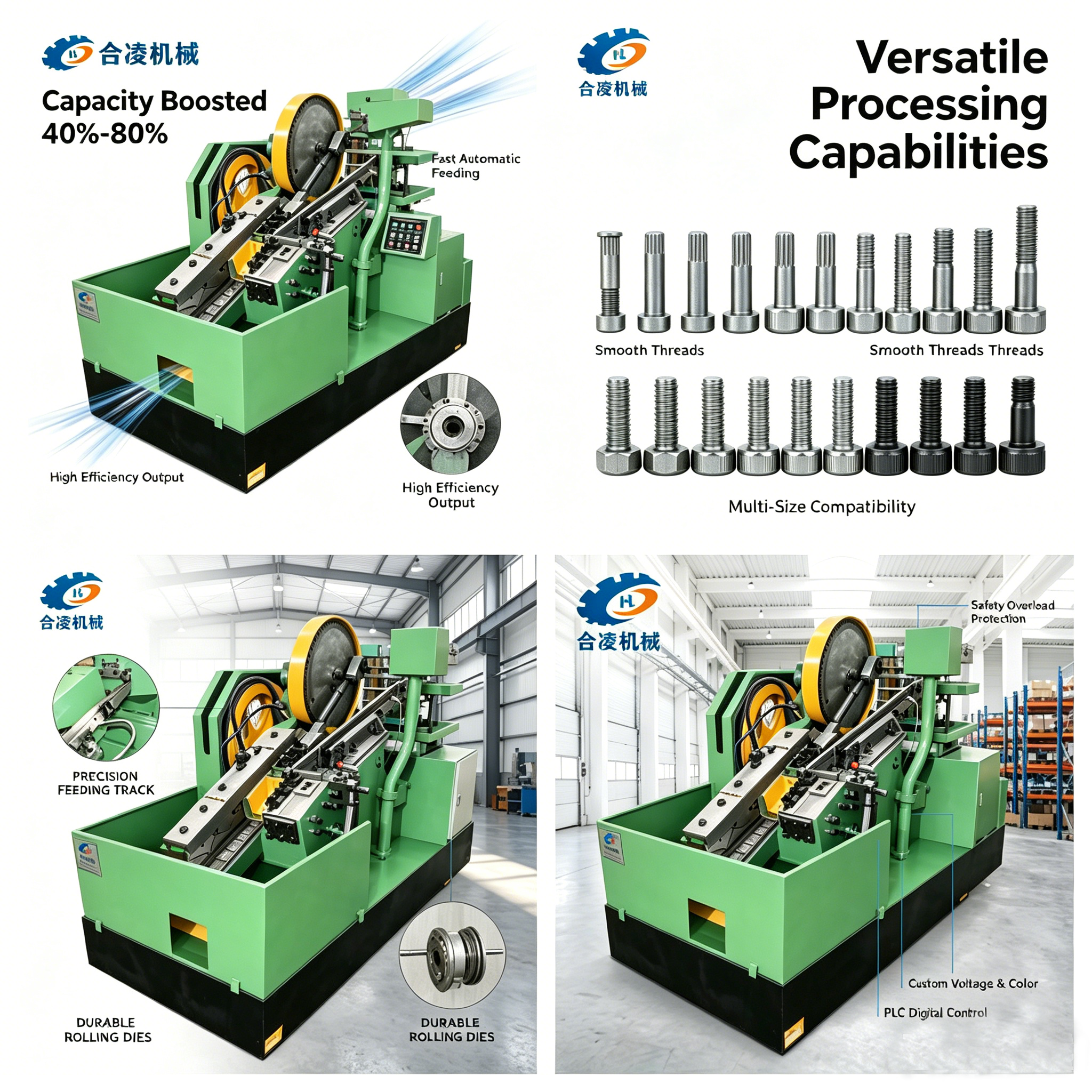 Easy Operate Thread Roll Machine High Precision Auto Feeding