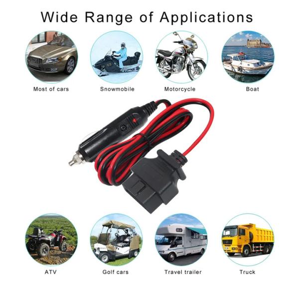 Universal Car Cigar Lighter to OBD2 Cable 12V-24V 16ft