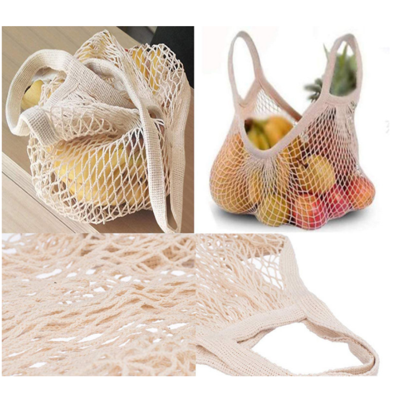 Green Cotton Mesh Vegetable Veggie Reusable Grocery Tote Bag