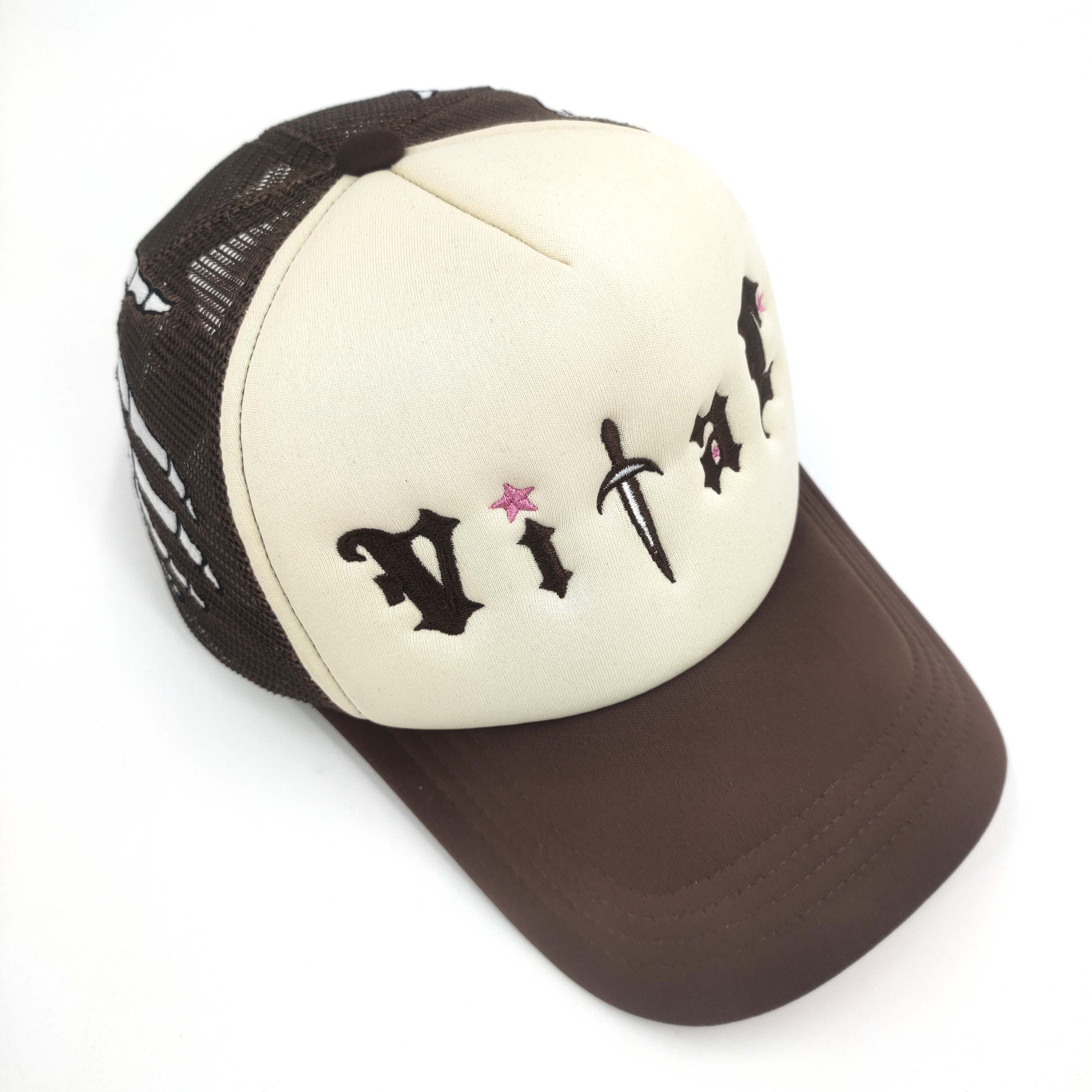 Personalize Sport Patterns Custom Embroidery Trucker Hats Skull Bone Hand Embroidered On Side 5 panel Snapback
