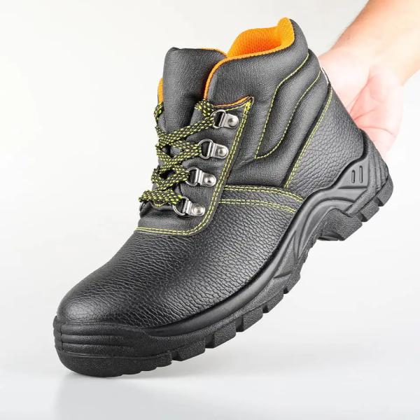 Steel Toe Genuine Leather Work Shoes Lightweight Steel Plate Safety Shoes Black