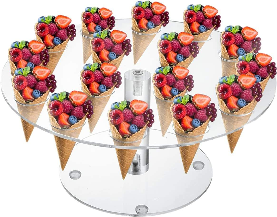 Transparent 16 Hole Acrylic Display Holder With 3mm Thickened For Waffle Cone And Snack Display