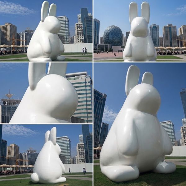 Big Stainless Steel Painted White Rabbit Sculpture
