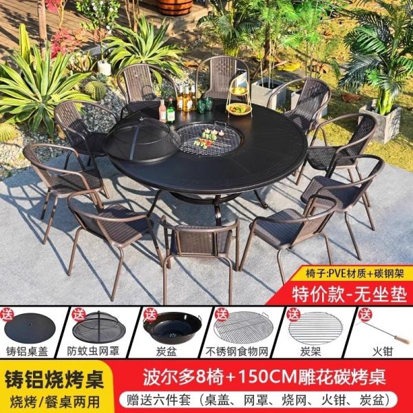 Outdoor Cast Aluminum BBQ Table And Chairs Set Seats 2-10 People