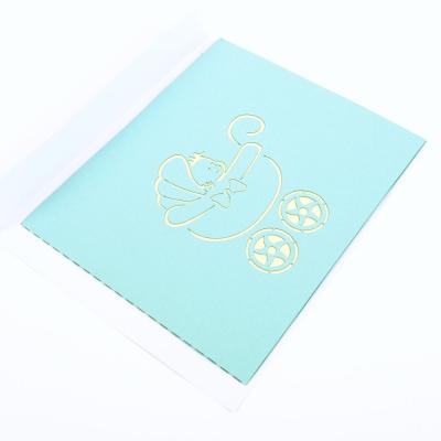 Baby Pram 3D Pop Up Greeting Card With White Envelope CMYK Color Offset Printing