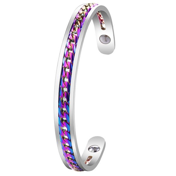 Inspirational titanium steel bracelet magnet health care color chain Seiko C-shaped opening OEM logo words bracelet