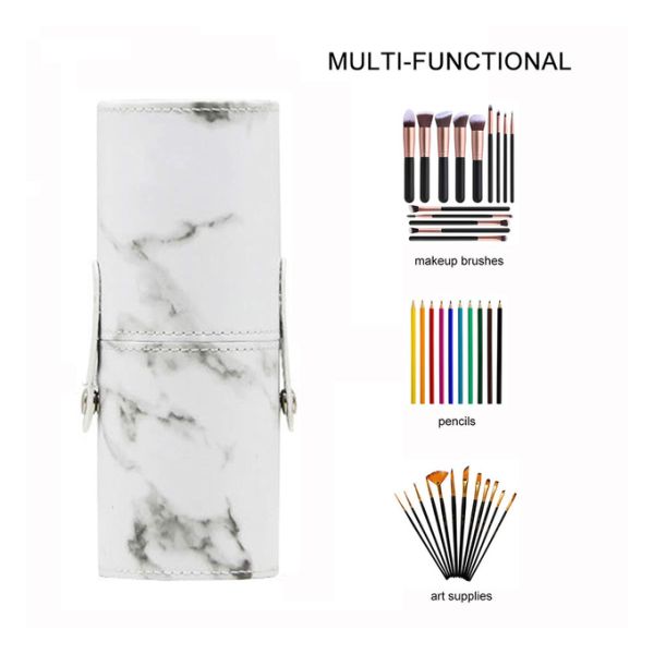 Cosmetic Marbled Faux Leather Tube Makeup Brush Holder With Snap Shut