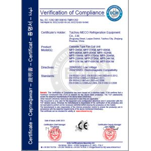 Taizhou MECO Refrigeration Equipment Co.,Ltd Сертификации