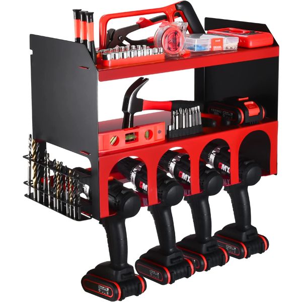Wall Mounted Power Tool Charging Station with Customizable Logo and Drill Bit Holder