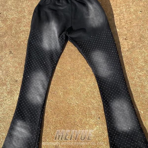Lave-pierre à l'acide personnalisé Applique Distressed Broderie Vintage Track Sweat Pant Acide Lavé Mens Sacs Sweatpants Rhinestone