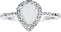 El micrófono menudo de la piedra preciosa pavimenta halo de la CZ creó a Opal Ring Pear Shape Teardrop blanco