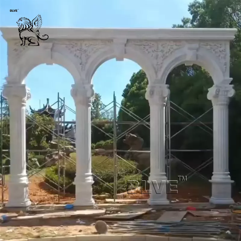 White Marble Porch Pillar Natural Stone Roman Greek Columns Outdoor Garden Decorative European Style Design