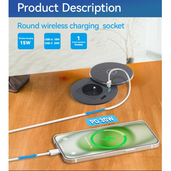 15W Fast Charging Desktop Power Grommet For Conference Tables OEM