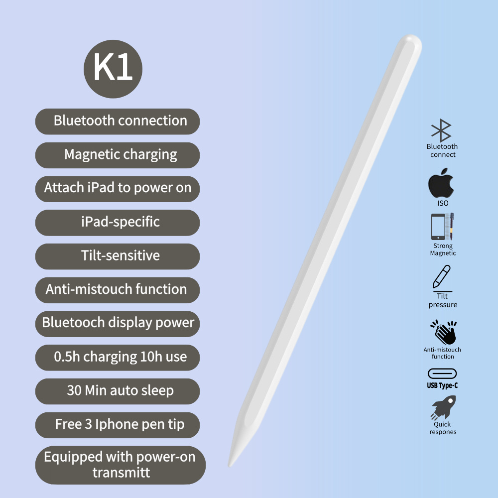 Supports Magnetic Charging, Tilt-sensitive, Pressure-sensitive, and Accidental Touch Prevention Capacitive Stylus Pen for IPad
