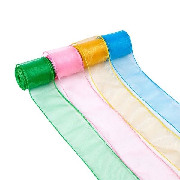 Organza Wired Sheer Ribbon Valentine's Day Wired Edge Ribbon 2.5 Inch Sheer Craft Ribbon