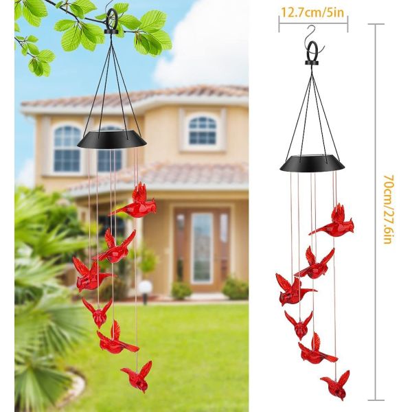 LED Solar Wind Chimes Waterproof Hummingbird Garden Bell Light for Outdoor Home Decor