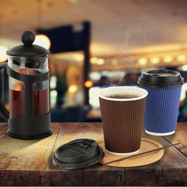 400ml PLA Sturdy Durable Corrugated Paper 12oz Ripple Cups With Lids