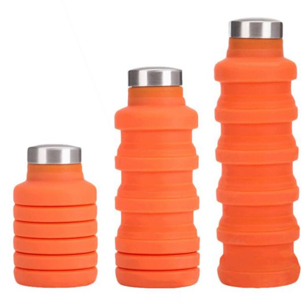 BPA Free Collapsible Silicone Water Bottle , 500ml Foldable Travel Bottle