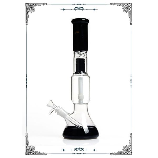 Black Beaker Glass Bong Double Tyre Percs With Phoenix Star Logo