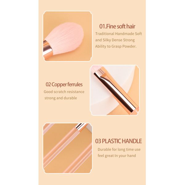 5 штук розовой пластиковой ручки для макияжа, синтетическая косметическая щетка для волос, порошок, глазная смесь, щетка для теней для глаз