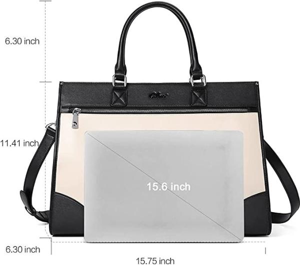 Beige Black Cluci Briefcase Large Capacity Shoulder Bag 15.6