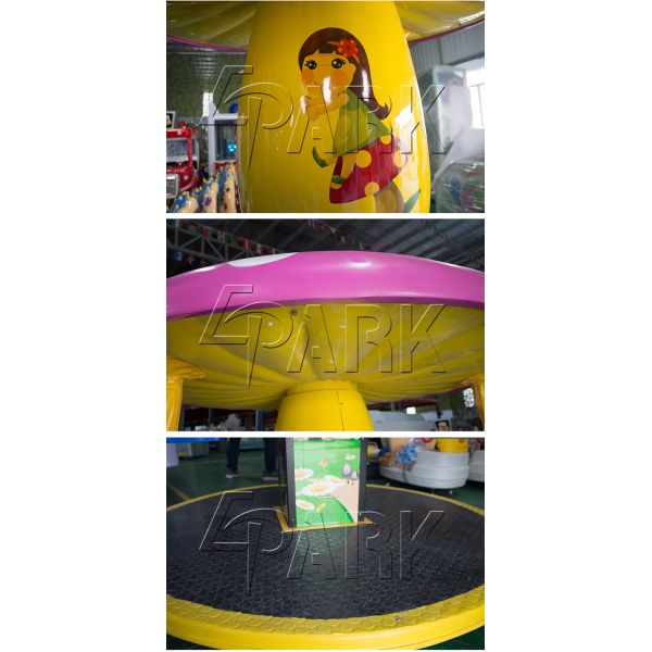 Go Around Carousel Kiddie Ride Flying Chair 3 Seats 450W 160KG Mushroom Design