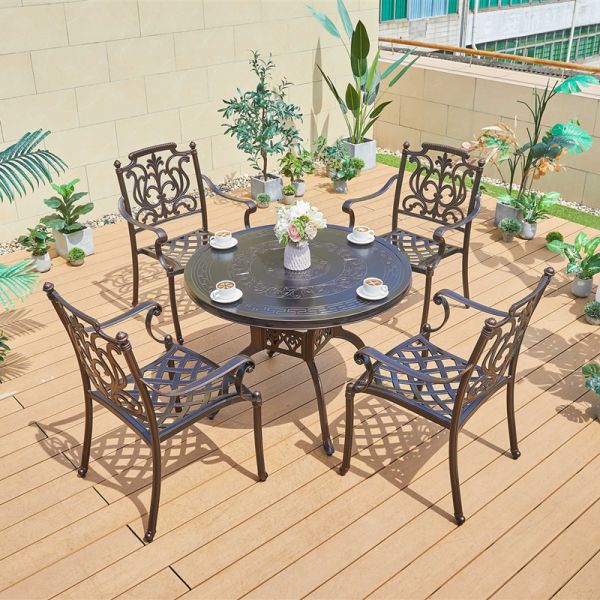 Cast Aluminum Table and Chairs Outdoor Patio Dining Set Garden Furniture Comfortable