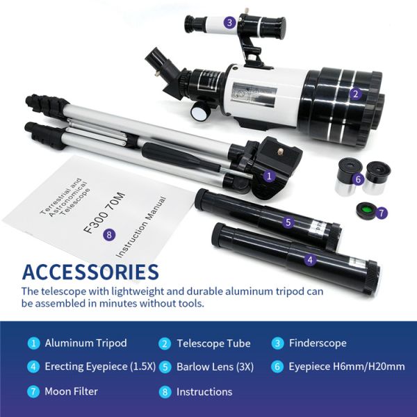 телескоп детей апертуры 300mm 70mm астрономический для наблюдать неба