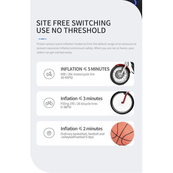 Powerful 150PSI Tire Inflator 4000mAh Inflate Cars Bikes And More In Minutes