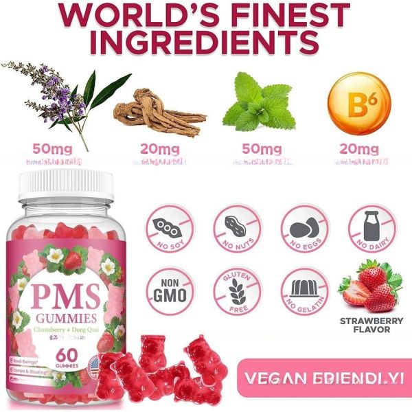 Custom label vitamin supplement vitamins vegan supplements PMS gummies for Women To Balance Hormone Mood Support