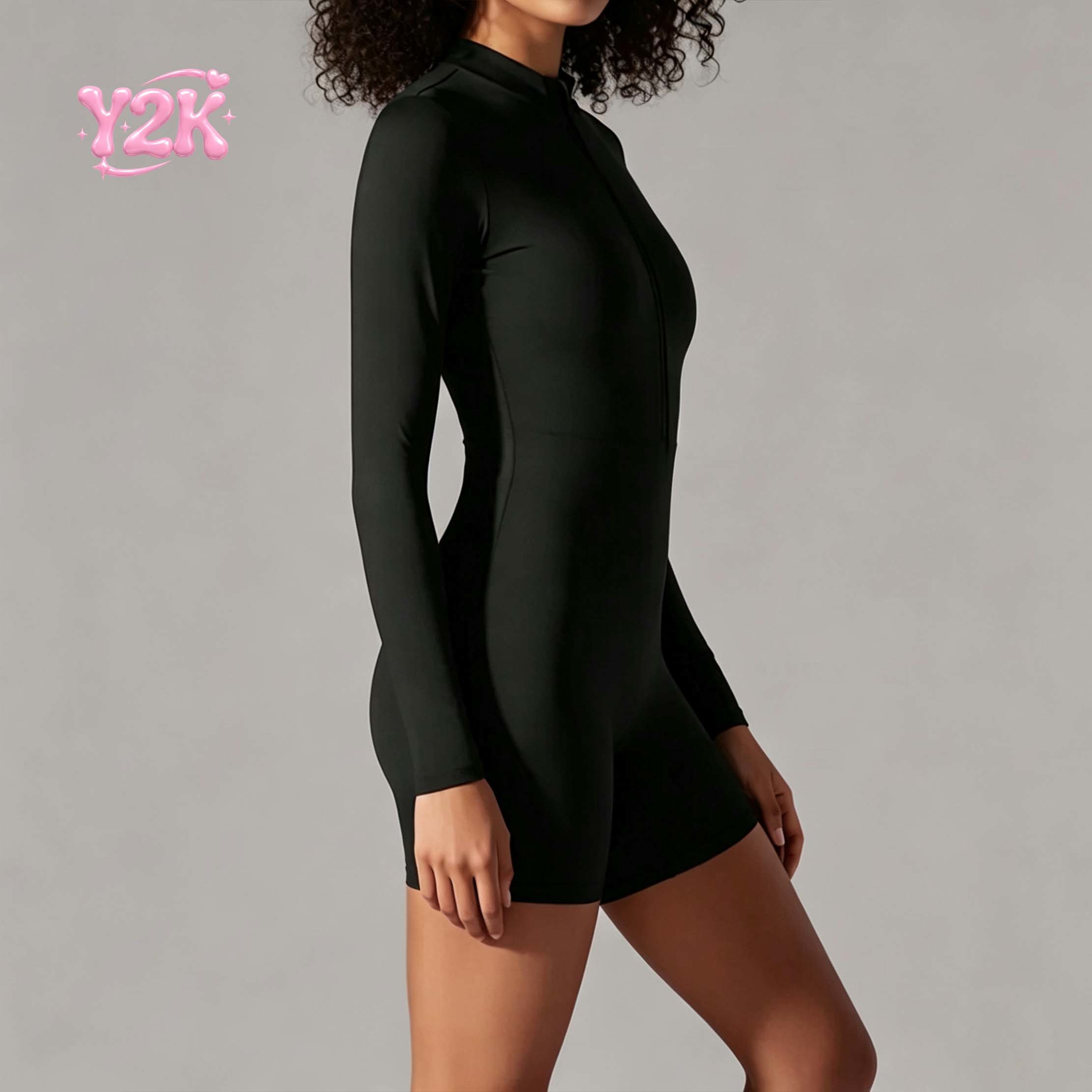 Custom Women's Half Zip Long Sleeve Short Yoga Jumpsuit