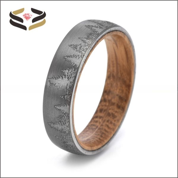 Anillo de madera de bosque para hombre, personalizado, con forro de madera de 8 mm, certificado de tasación de terceros