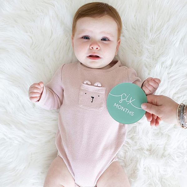 Custom Eco Wooden Milestone Discs Green Milestone Discs Acrylic For Baby Shower