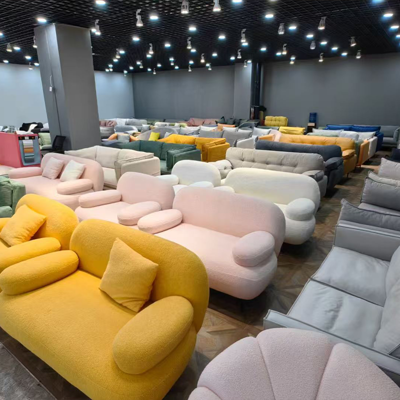 Luxury Double Seat Framed Sofa Modern Eco-Friendly Tufted Lamb Wool Fabric Sponge Leisure Straight Row Living Room Villa