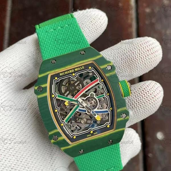 Richard Mille RM67 Green Automatic Mechanical Luxury Watch – Skeleton Dial, Sapphire Glass, Waterproof