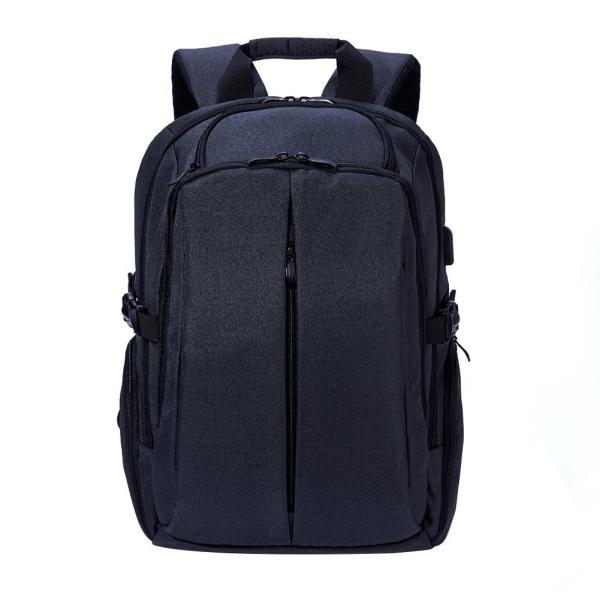 Waterproof Polyester Laptop Bag Backpack With USB Charge Port Black Color