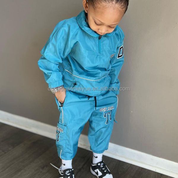 Logo personnalisé demi fermeture à glissière Ensembles de vêtements pour enfants Garçons pull-over Hoodies enfants Windbreaker Maillot de course Maillots de sport pull-over empilés