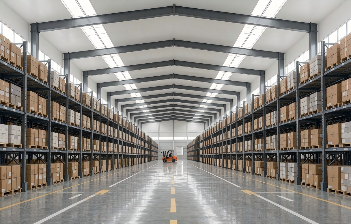 Column-Free Interior Prefabricated Steel Warehouse Wide Clear Span Storage Building