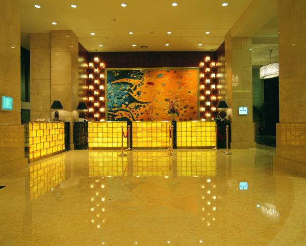 Luxury 5 Star Hotel Lobby Marble Reception Desk Wooden Metal Frame