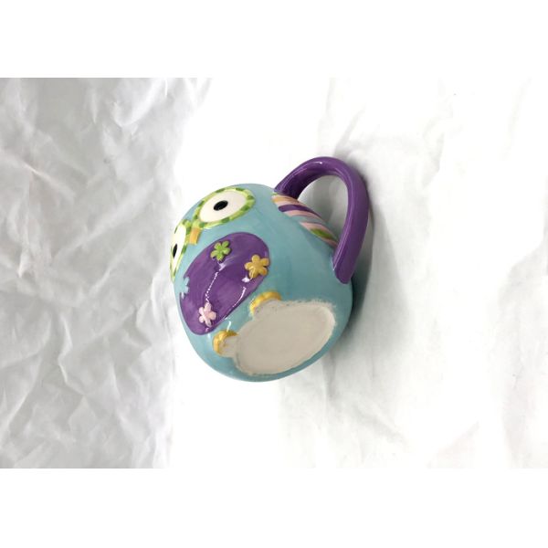 Lovely 3D Ceramic Mug Great Blue And Purple Owl Coffee Travel Mug OEM / ODM Available