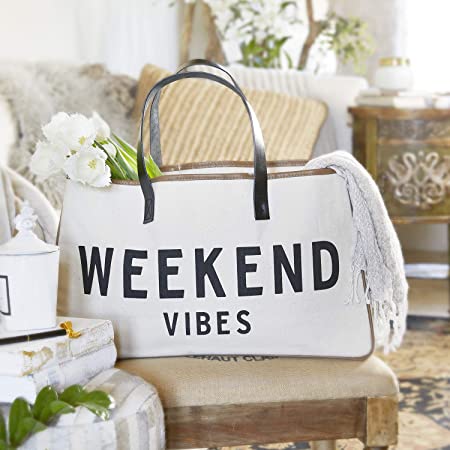 Custom Printed Large Canvas Travel Weekend Getaway Summer Beach Tote Bag with Leather Handles