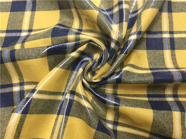 0.70mm Transparent Tpu Leather Compounded With Yellow Blue Grid Yarn Dyed Fabric
