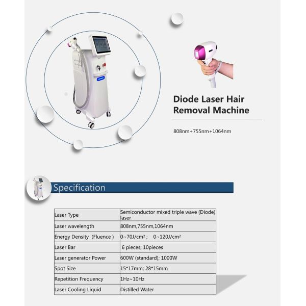 Newest 3 wavelength 755nm 808nm 1064nm professional painless diode laser hair removal machine
