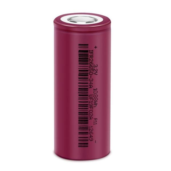 Cylindrical Shape LiFePO4 Lithium Ion Battery Cell 26650 3.2V 3400mah 3C Discharge Rate