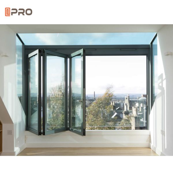 Black White Frame Aluminum Bifold Windows Casement Style ISO9001