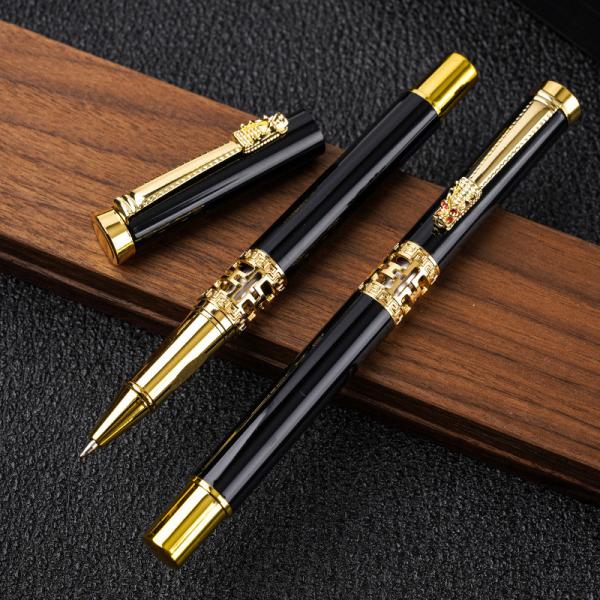 Chinese Style Metal Business Stationery Set Hollow Out Dragon Head Roller Ball Pen