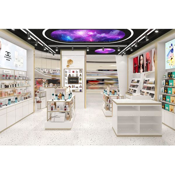 Powder Coated Beauty Shop Furniture Fitting Glass Wooden Gondola Shelving